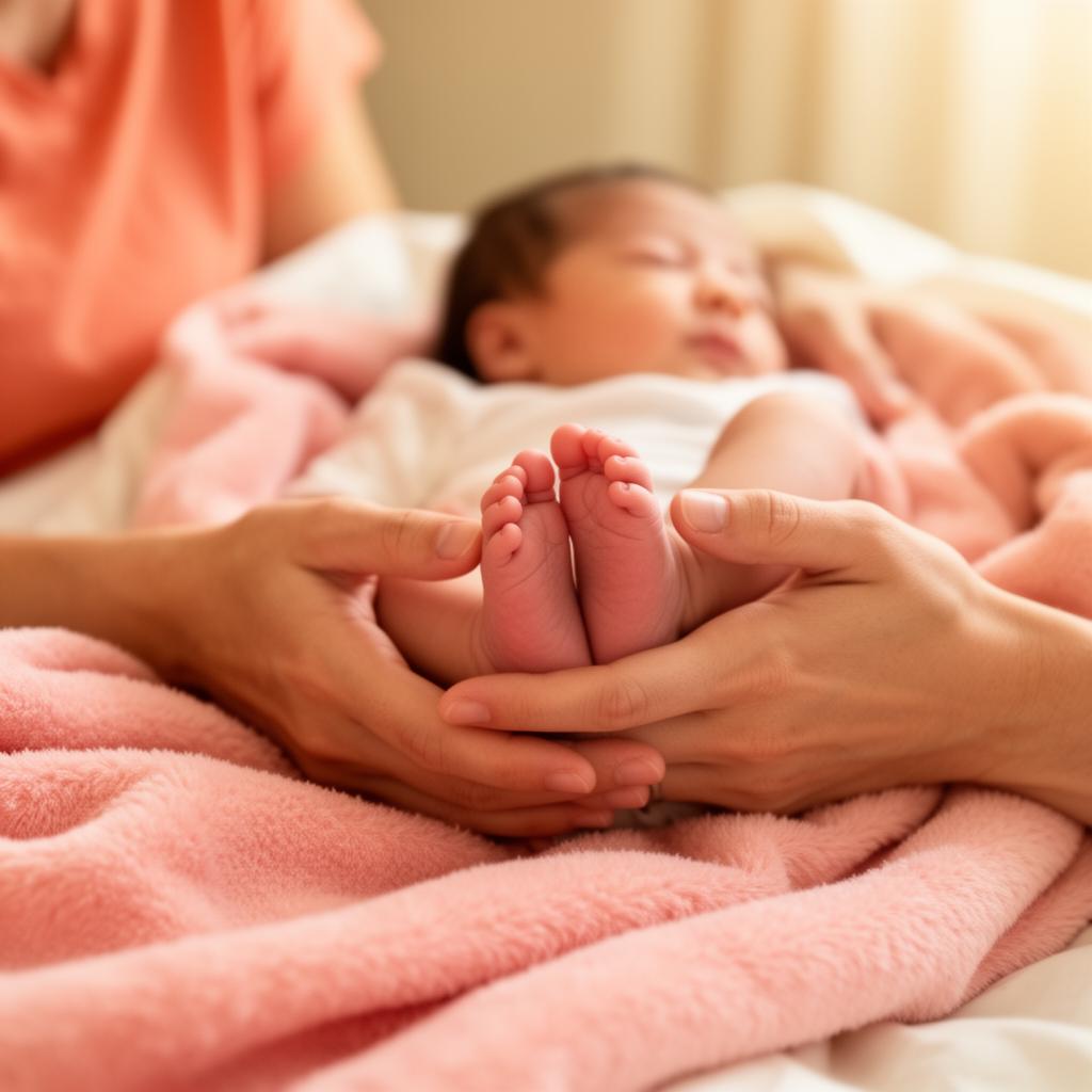 Mãos cuidando dos pés de um bebê